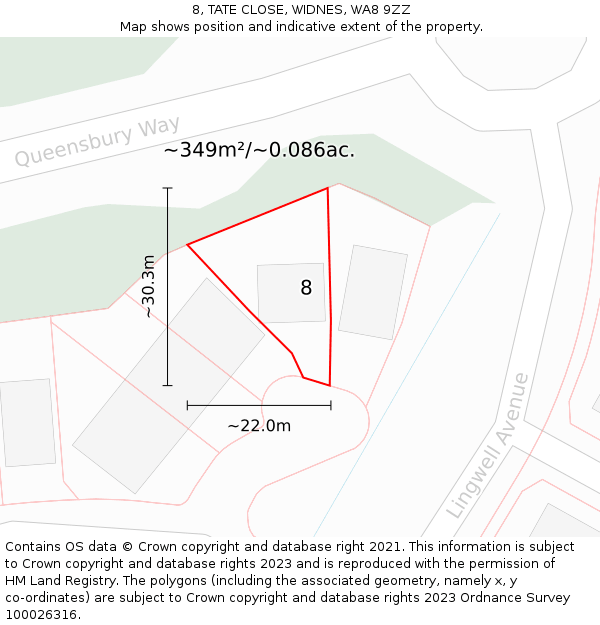 8, TATE CLOSE, WIDNES, WA8 9ZZ: Plot and title map
