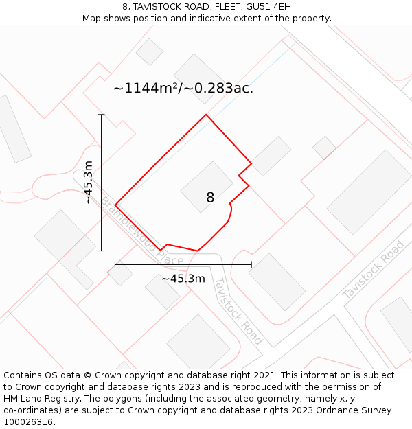 8, TAVISTOCK ROAD, FLEET, GU51 4EH: Plot and title map