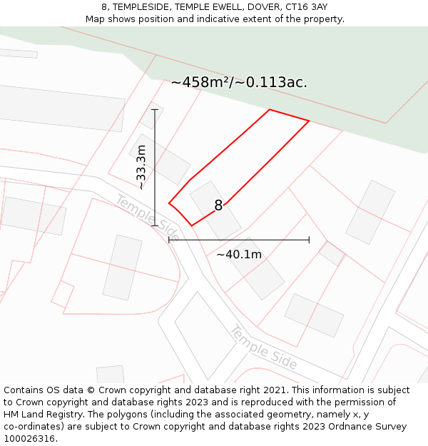 8, TEMPLESIDE, TEMPLE EWELL, DOVER, CT16 3AY: Plot and title map
