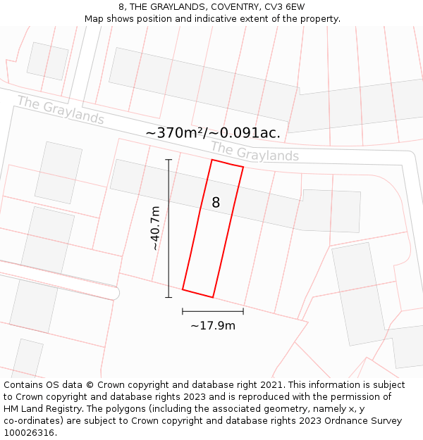 8, THE GRAYLANDS, COVENTRY, CV3 6EW: Plot and title map