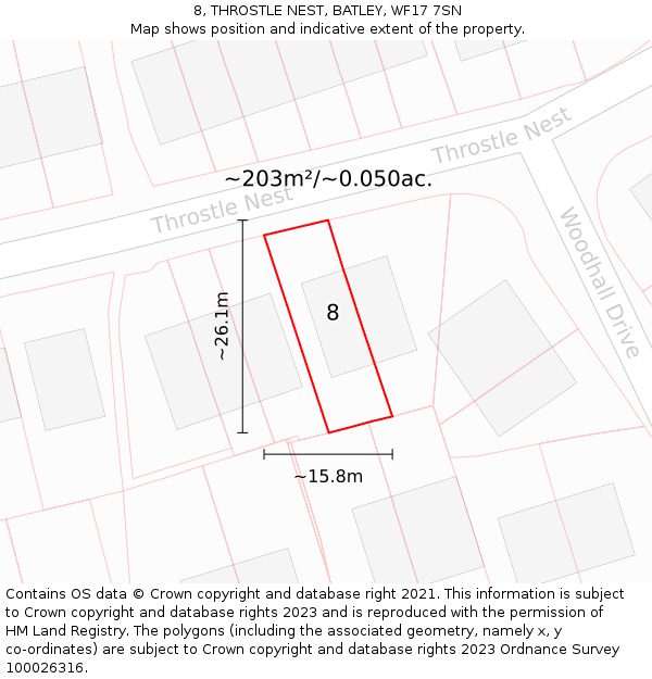 8, THROSTLE NEST, BATLEY, WF17 7SN: Plot and title map