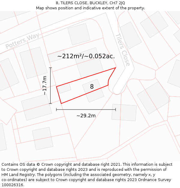 8, TILERS CLOSE, BUCKLEY, CH7 2JQ: Plot and title map