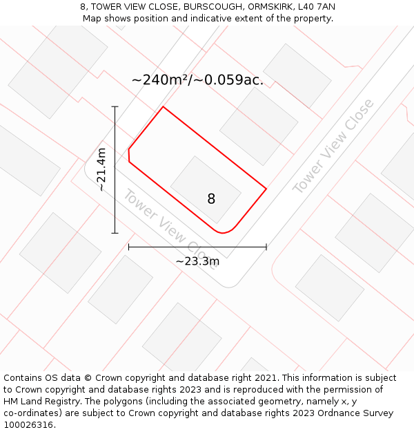 8, TOWER VIEW CLOSE, BURSCOUGH, ORMSKIRK, L40 7AN: Plot and title map