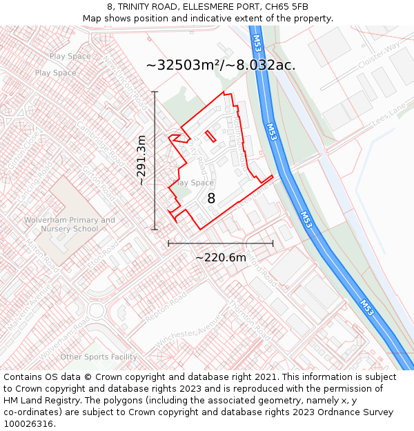 8, TRINITY ROAD, ELLESMERE PORT, CH65 5FB: Plot and title map