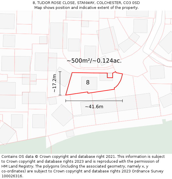 8, TUDOR ROSE CLOSE, STANWAY, COLCHESTER, CO3 0SD: Plot and title map