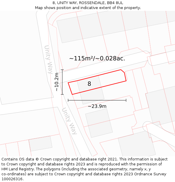 8, UNITY WAY, ROSSENDALE, BB4 8UL: Plot and title map