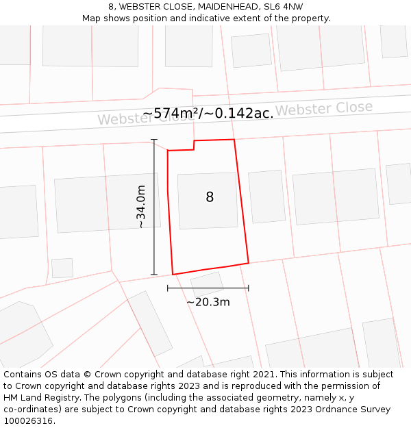 8, WEBSTER CLOSE, MAIDENHEAD, SL6 4NW: Plot and title map
