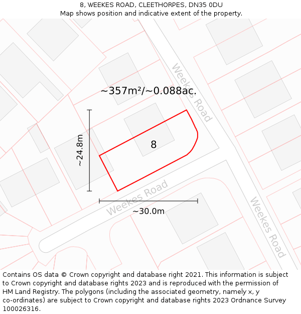 8, WEEKES ROAD, CLEETHORPES, DN35 0DU: Plot and title map