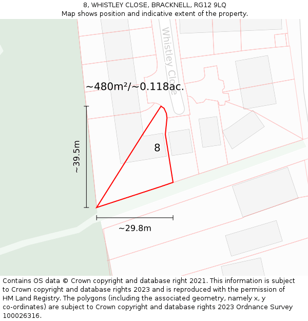 8, WHISTLEY CLOSE, BRACKNELL, RG12 9LQ: Plot and title map