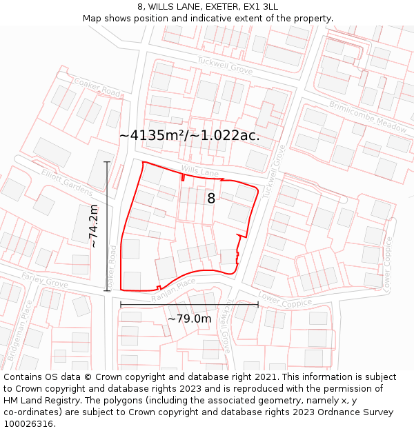 8, WILLS LANE, EXETER, EX1 3LL: Plot and title map
