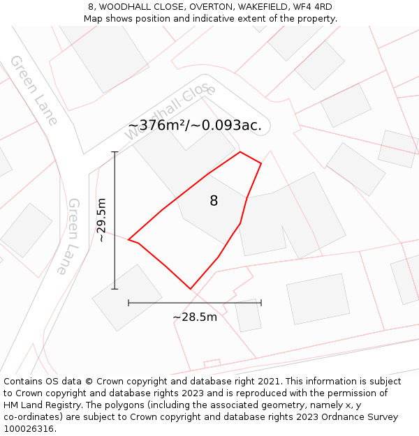 8, WOODHALL CLOSE, OVERTON, WAKEFIELD, WF4 4RD: Plot and title map