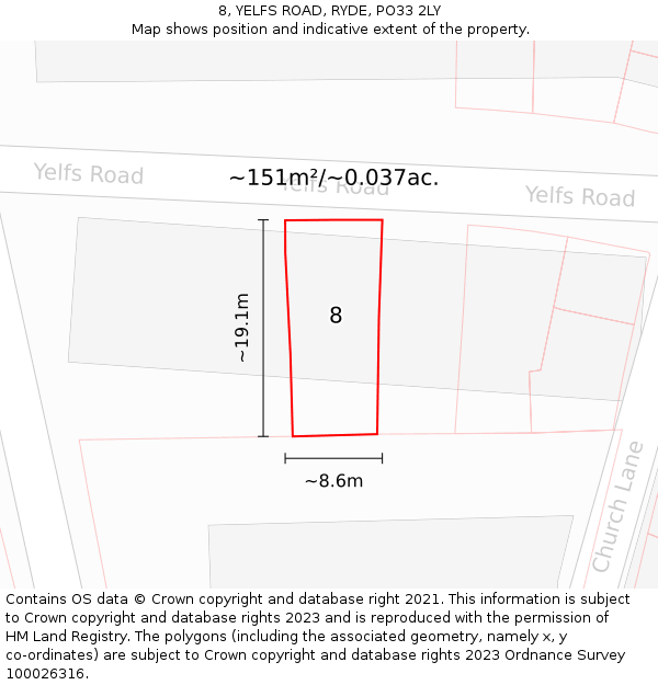 8, YELFS ROAD, RYDE, PO33 2LY: Plot and title map