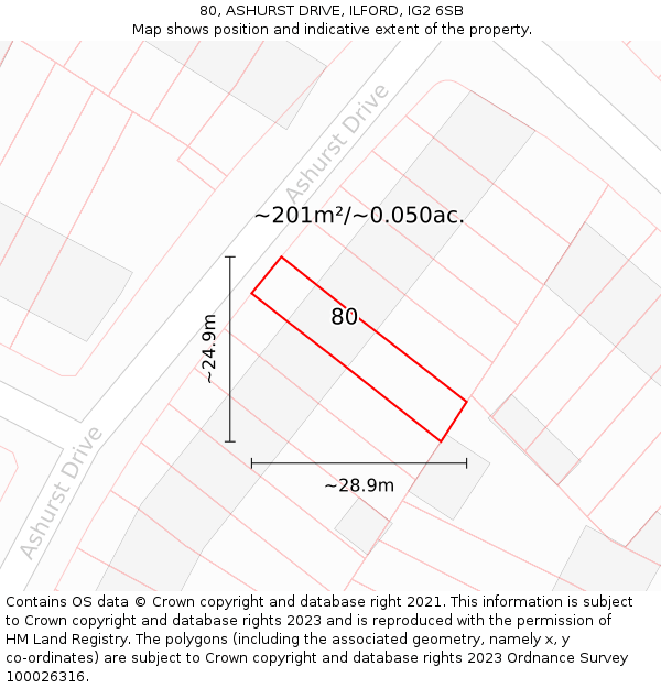 80, ASHURST DRIVE, ILFORD, IG2 6SB: Plot and title map