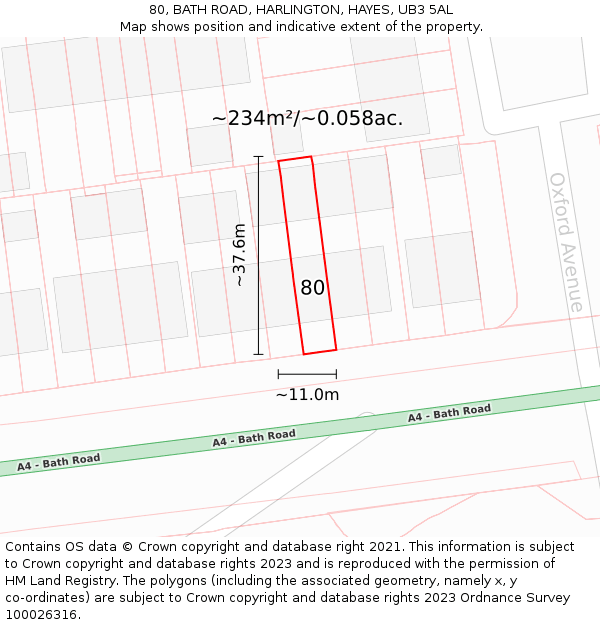 80, BATH ROAD, HARLINGTON, HAYES, UB3 5AL: Plot and title map