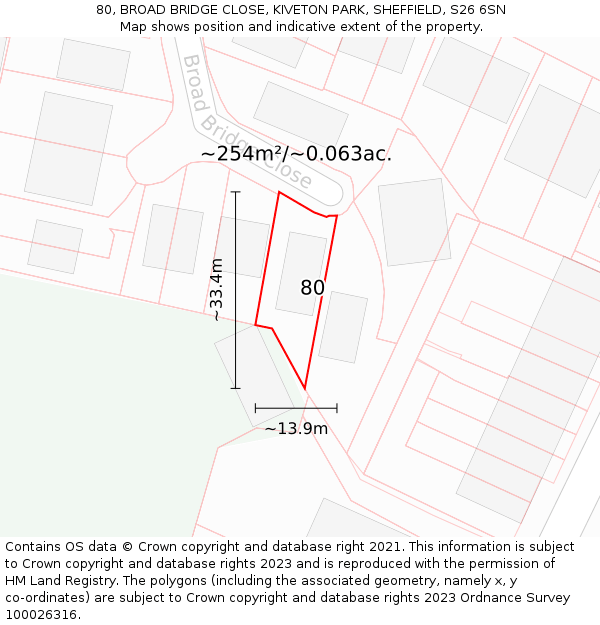 80, BROAD BRIDGE CLOSE, KIVETON PARK, SHEFFIELD, S26 6SN: Plot and title map
