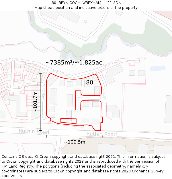 80, BRYN COCH, WREXHAM, LL11 3DN: Plot and title map