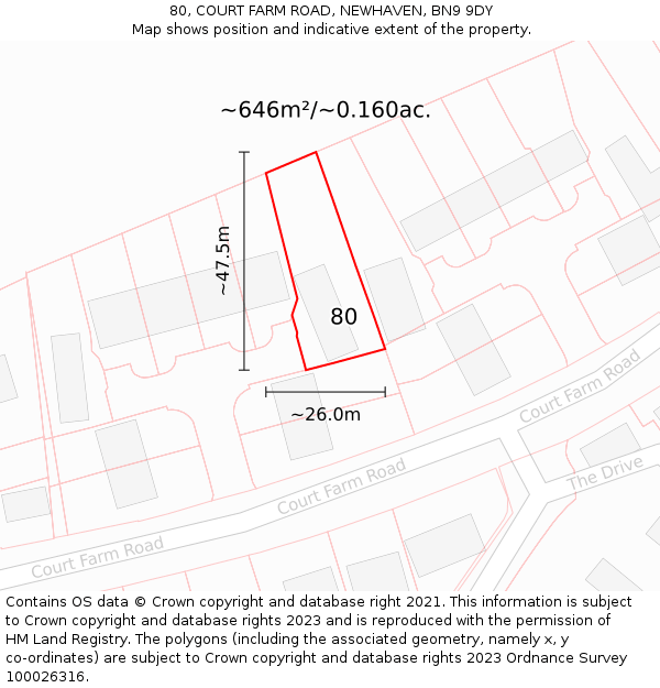 80, COURT FARM ROAD, NEWHAVEN, BN9 9DY: Plot and title map