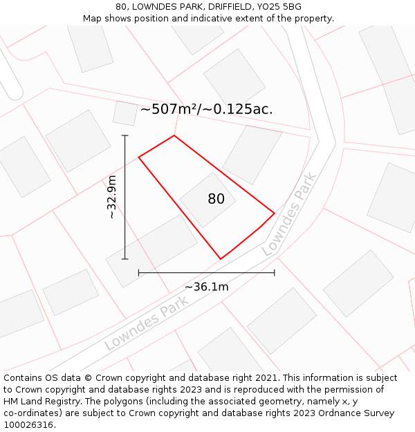80, LOWNDES PARK, DRIFFIELD, YO25 5BG: Plot and title map