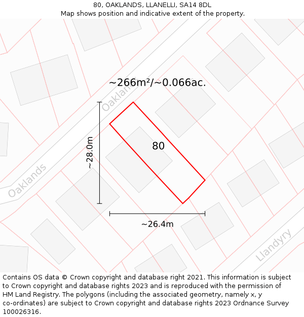80, OAKLANDS, LLANELLI, SA14 8DL: Plot and title map