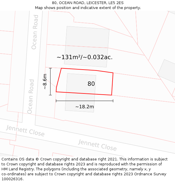 80, OCEAN ROAD, LEICESTER, LE5 2ES: Plot and title map
