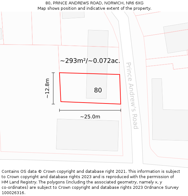 80, PRINCE ANDREWS ROAD, NORWICH, NR6 6XG: Plot and title map