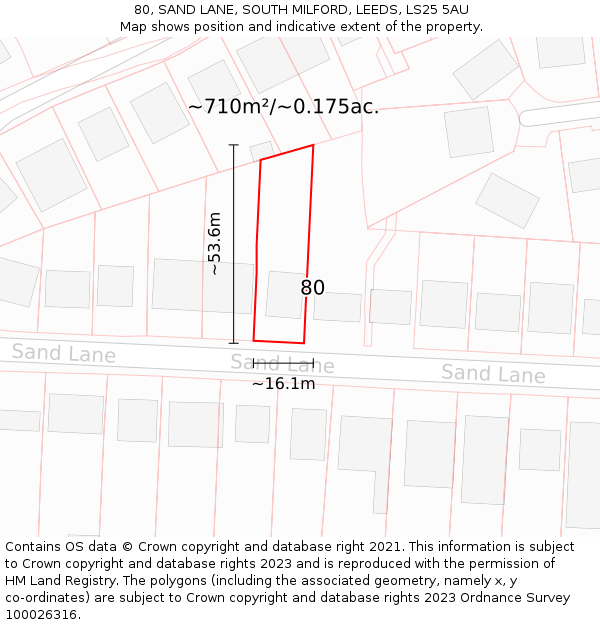 80, SAND LANE, SOUTH MILFORD, LEEDS, LS25 5AU: Plot and title map