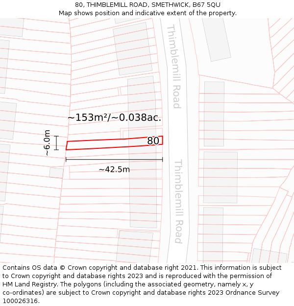 80, THIMBLEMILL ROAD, SMETHWICK, B67 5QU: Plot and title map