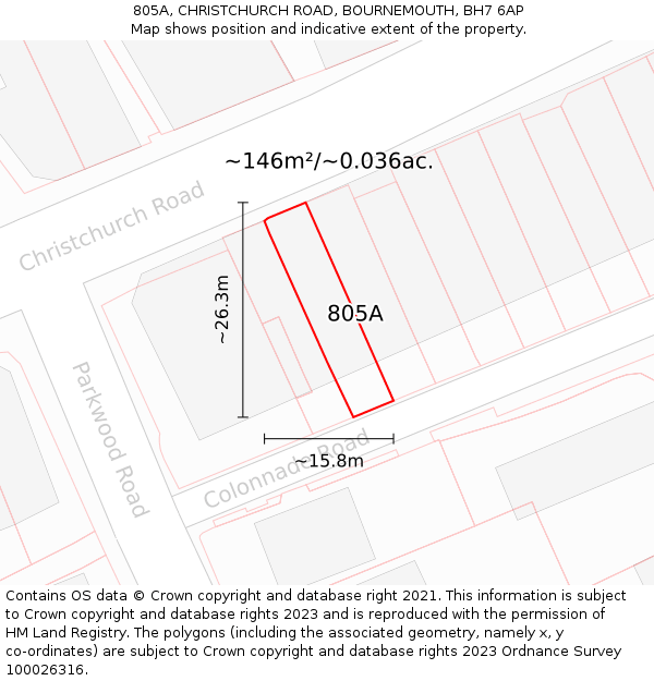 805A, CHRISTCHURCH ROAD, BOURNEMOUTH, BH7 6AP: Plot and title map
