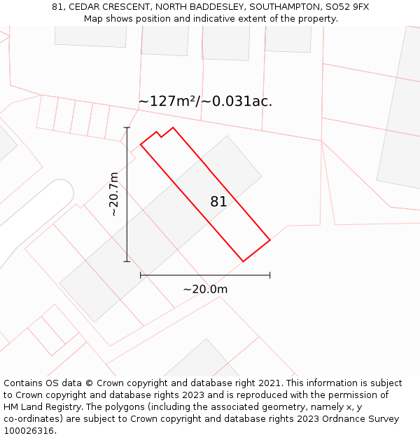 81, CEDAR CRESCENT, NORTH BADDESLEY, SOUTHAMPTON, SO52 9FX: Plot and title map