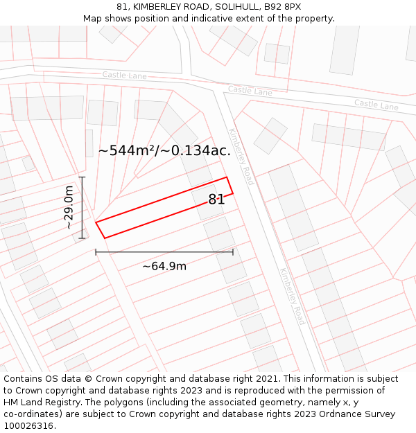 81, KIMBERLEY ROAD, SOLIHULL, B92 8PX: Plot and title map