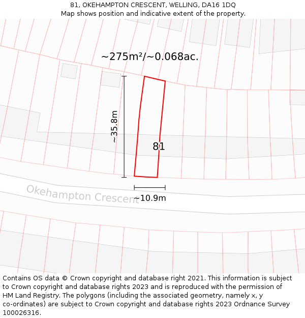 81, OKEHAMPTON CRESCENT, WELLING, DA16 1DQ: Plot and title map