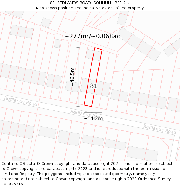 81, REDLANDS ROAD, SOLIHULL, B91 2LU: Plot and title map
