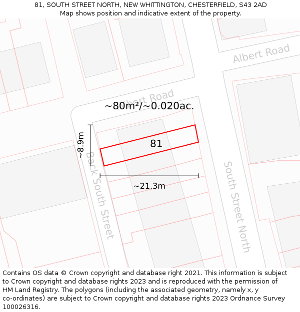 81, SOUTH STREET NORTH, NEW WHITTINGTON, CHESTERFIELD, S43 2AD: Plot and title map