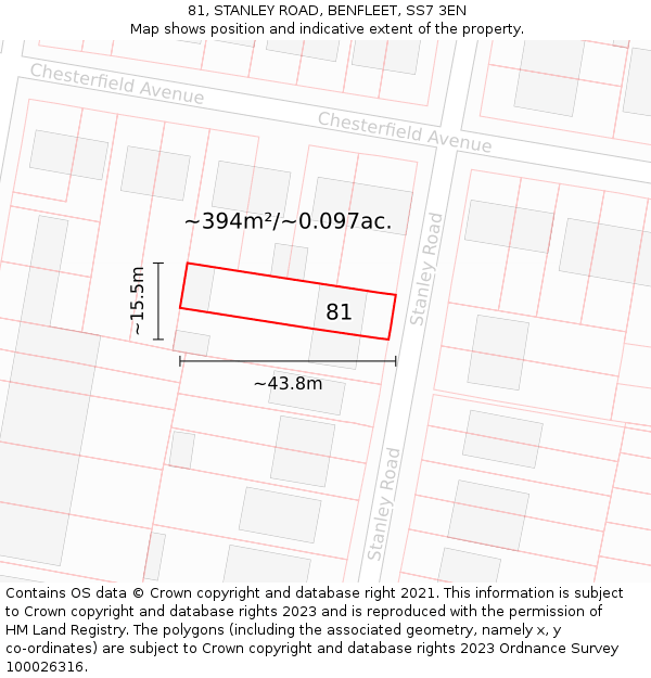 81, STANLEY ROAD, BENFLEET, SS7 3EN: Plot and title map