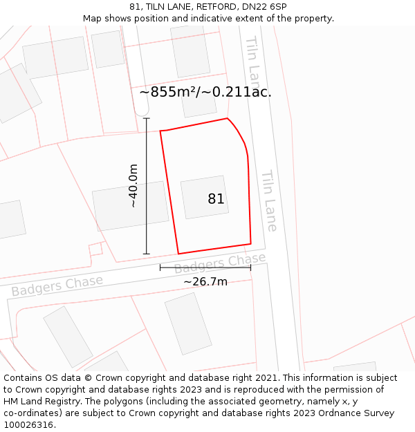 81, TILN LANE, RETFORD, DN22 6SP: Plot and title map