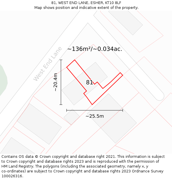81, WEST END LANE, ESHER, KT10 8LF: Plot and title map