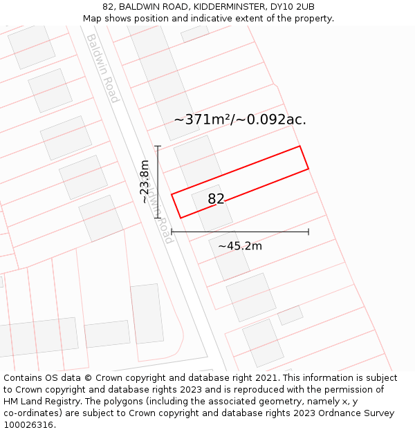 82, BALDWIN ROAD, KIDDERMINSTER, DY10 2UB: Plot and title map