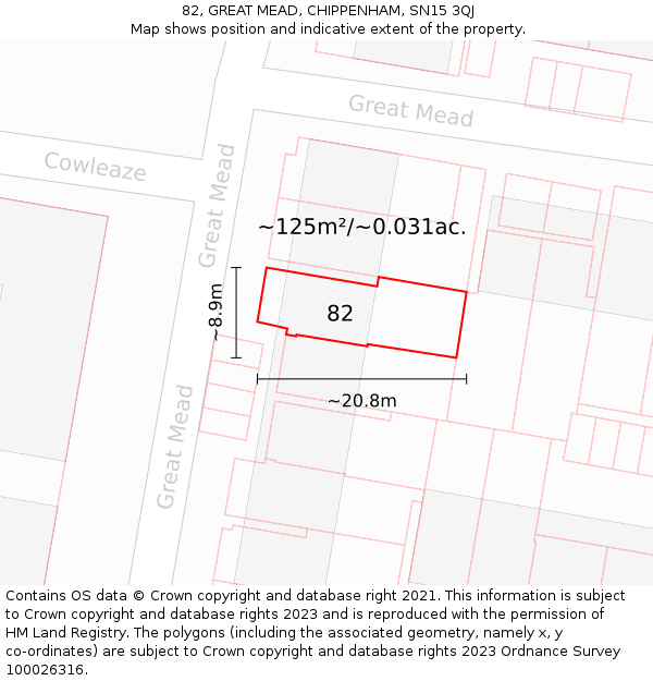 82, GREAT MEAD, CHIPPENHAM, SN15 3QJ: Plot and title map