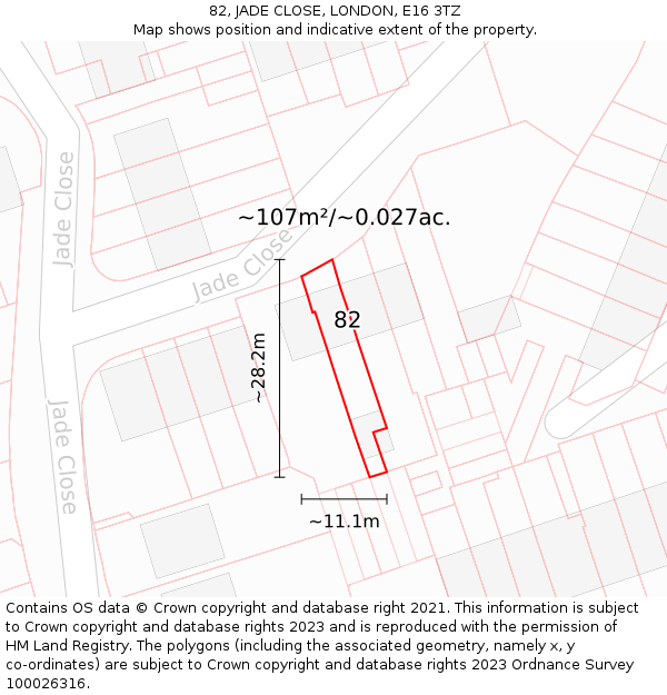 82, JADE CLOSE, LONDON, E16 3TZ: Plot and title map