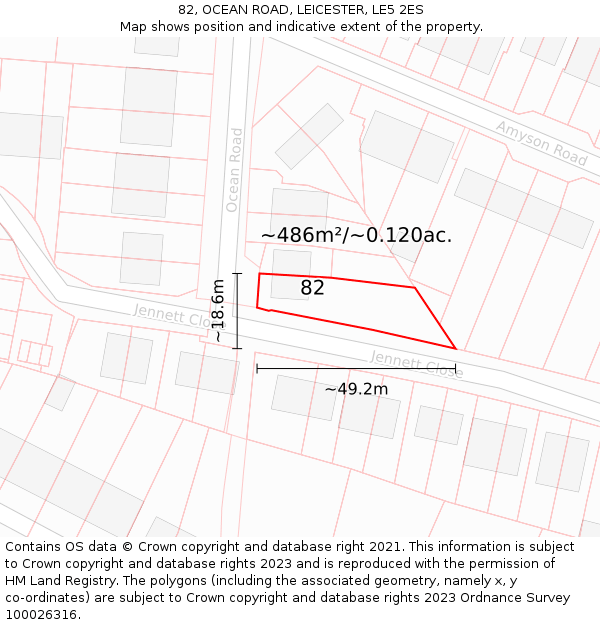 82, OCEAN ROAD, LEICESTER, LE5 2ES: Plot and title map