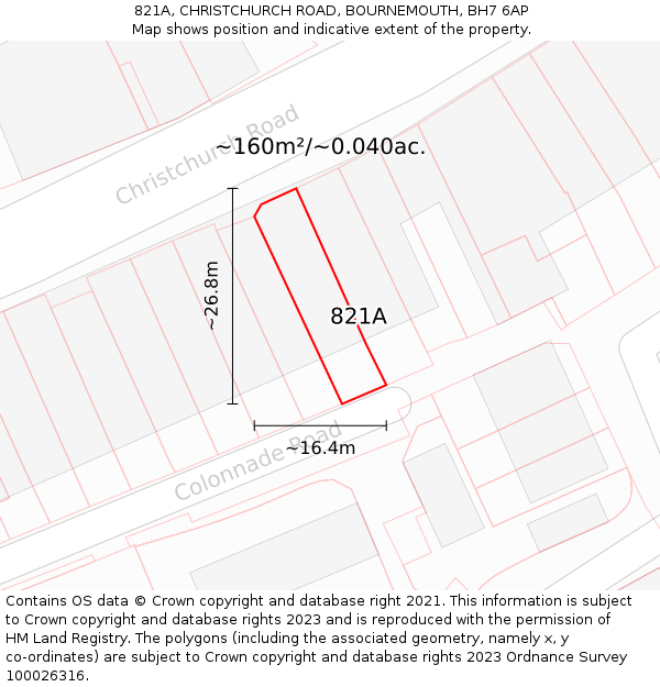 821A, CHRISTCHURCH ROAD, BOURNEMOUTH, BH7 6AP: Plot and title map