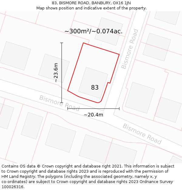 83, BISMORE ROAD, BANBURY, OX16 1JN: Plot and title map