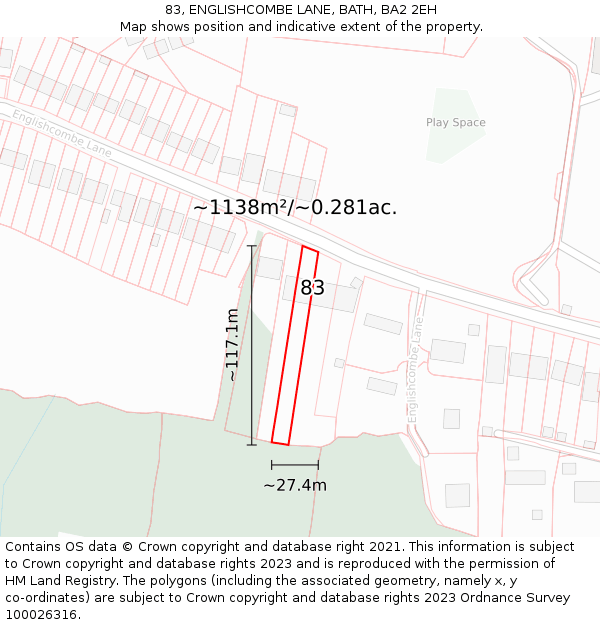 83, ENGLISHCOMBE LANE, BATH, BA2 2EH: Plot and title map