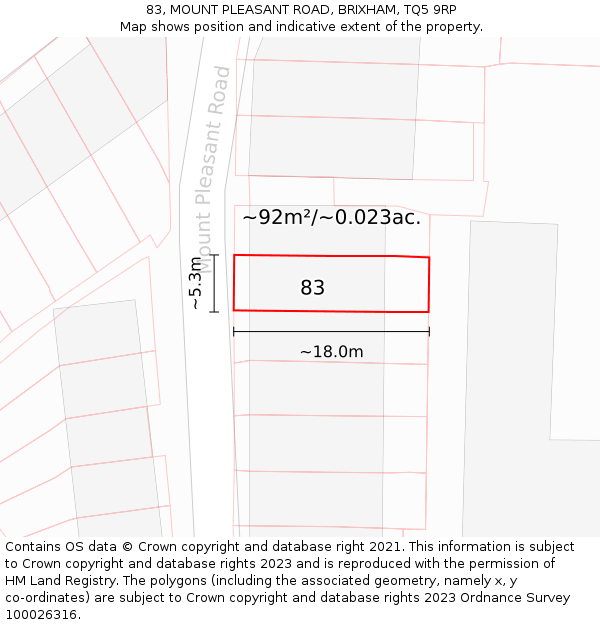 83, MOUNT PLEASANT ROAD, BRIXHAM, TQ5 9RP: Plot and title map