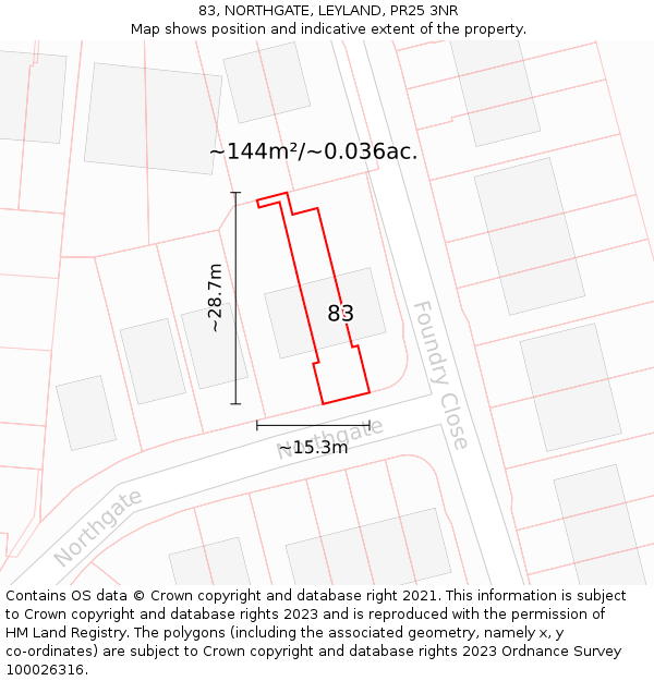 83, NORTHGATE, LEYLAND, PR25 3NR: Plot and title map