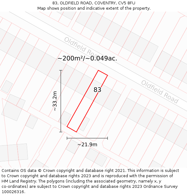 83, OLDFIELD ROAD, COVENTRY, CV5 8FU: Plot and title map