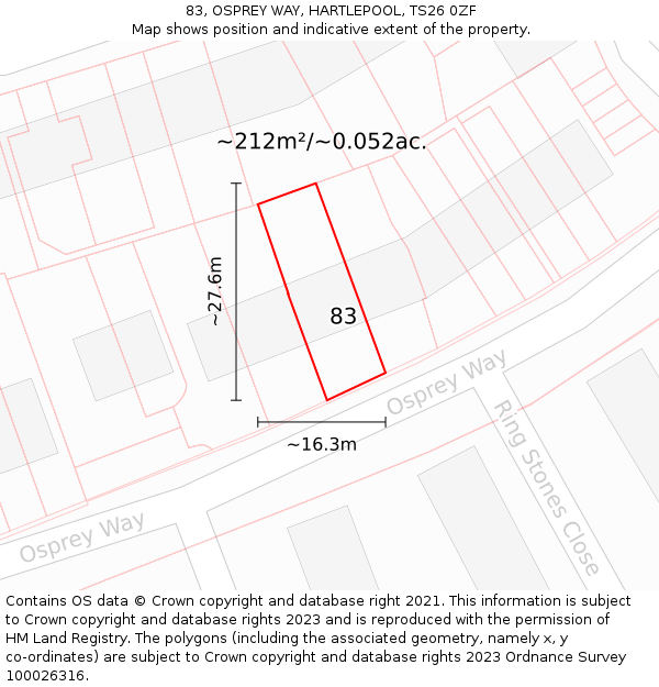 83, OSPREY WAY, HARTLEPOOL, TS26 0ZF: Plot and title map