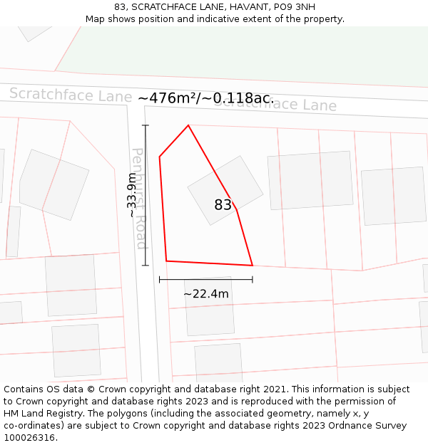 83, SCRATCHFACE LANE, HAVANT, PO9 3NH: Plot and title map