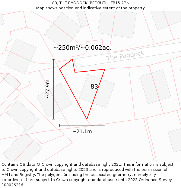 83, THE PADDOCK, REDRUTH, TR15 2BN: Plot and title map