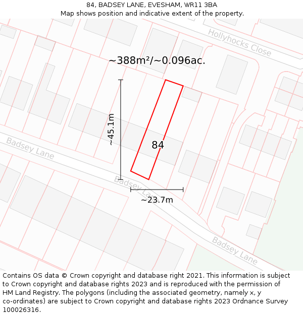 84, BADSEY LANE, EVESHAM, WR11 3BA: Plot and title map